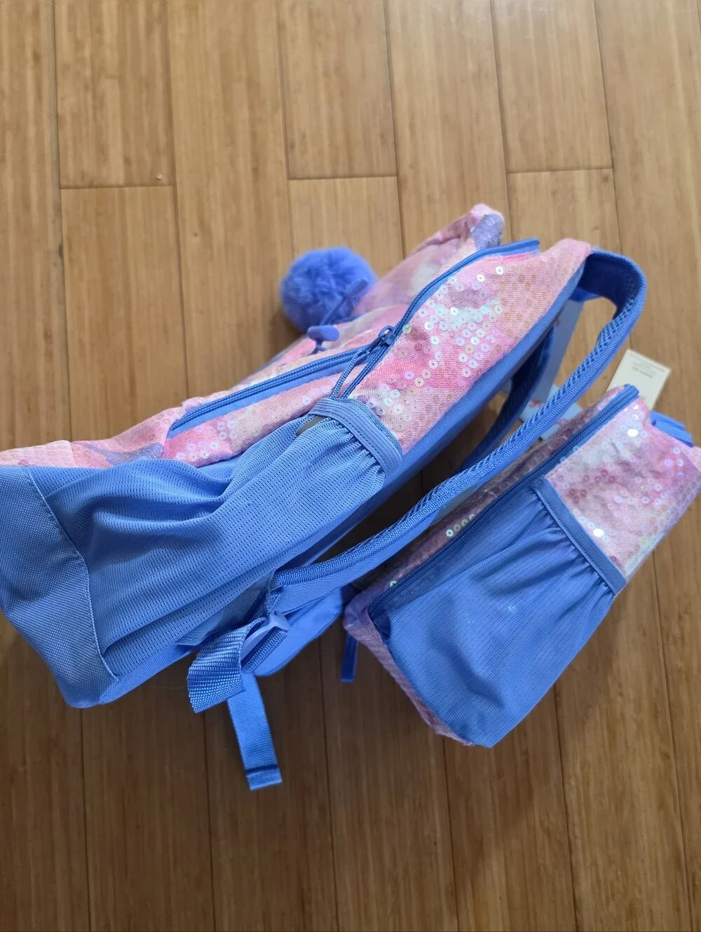 Cat & Jack Pink Sequin Backpack with Blue Accents